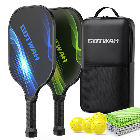 Pickleball Paddles Set of 2 GOTWAH Outdoor Pickleball Rackets Set Lightweight Racquets Fiberglass Pickle Ball Raquette Gift with Cushioned Grip for Adults Beginners Intermediate Player Elders Friendly