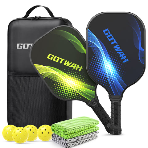 Pickleball Paddles Set of 2 GOTWAH Outdoor Pickleball Rackets Set Lightweight Racquets Fiberglass Pickle Ball Raquette Gift with Cushioned Grip for Adults Beginners Intermediate Player Elders Friendly