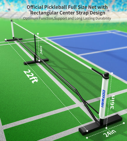 GOTWAH Pickleball Net System with 4 Lightweight Fiberglass Pickleball Paddles & Balls Outdoor Portable Pickleball Set with Net 22FT Regulation Size Weather Resistant for Badminton Driveway Backyard