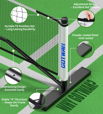 GOTWAH Pickleball Net System with 4 Lightweight Fiberglass Pickleball Paddles & Balls Outdoor Portable Pickleball Set with Net 22FT Regulation Size Weather Resistant for Badminton Driveway Backyard