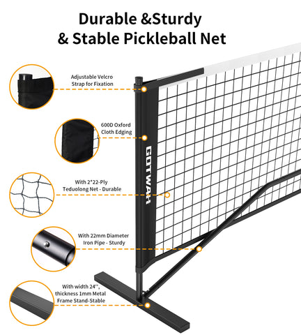 Portable Pickleball Net for Driveway, 22FT Regulation Size Pickleball Nets with Steady Metal Frame for All Weather, Outdoor Practice Net with Carrying Bag for Park Backyard Beach or Indoors