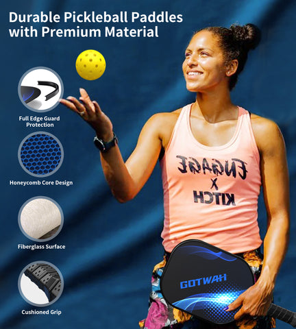 GOTWAH Pickleball Net System with 4 Lightweight Fiberglass Pickleball Paddles & Balls Outdoor Portable Pickleball Set with Net 22FT Regulation Size Weather Resistant for Badminton Driveway Backyard