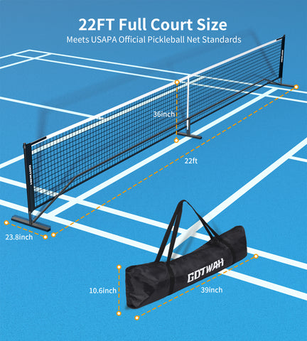Portable Pickleball Net for Driveway, 22FT Regulation Size Pickleball Nets with Steady Metal Frame for All Weather, Outdoor Practice Net with Carrying Bag for Park Backyard Beach or Indoors
